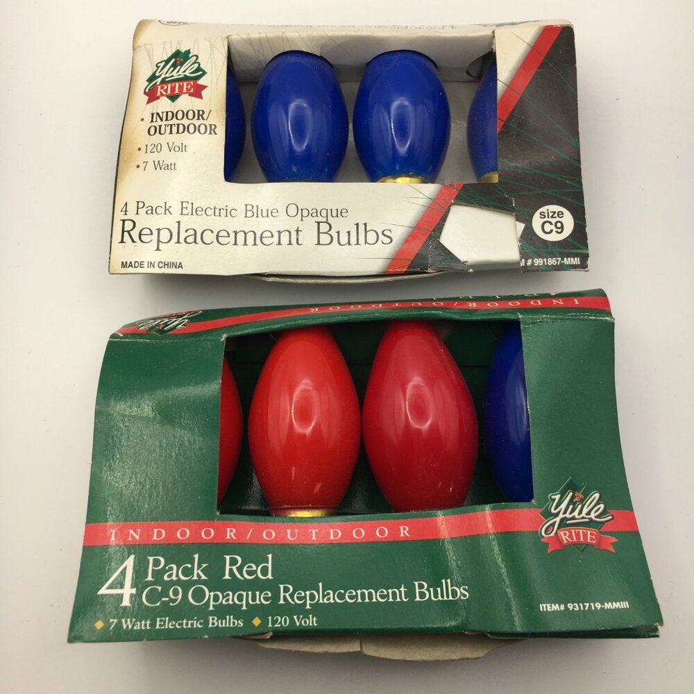 Yule Rite C-9 Holiday Christmas Light Bulb Pack Red Blue Replacement Decor 120V